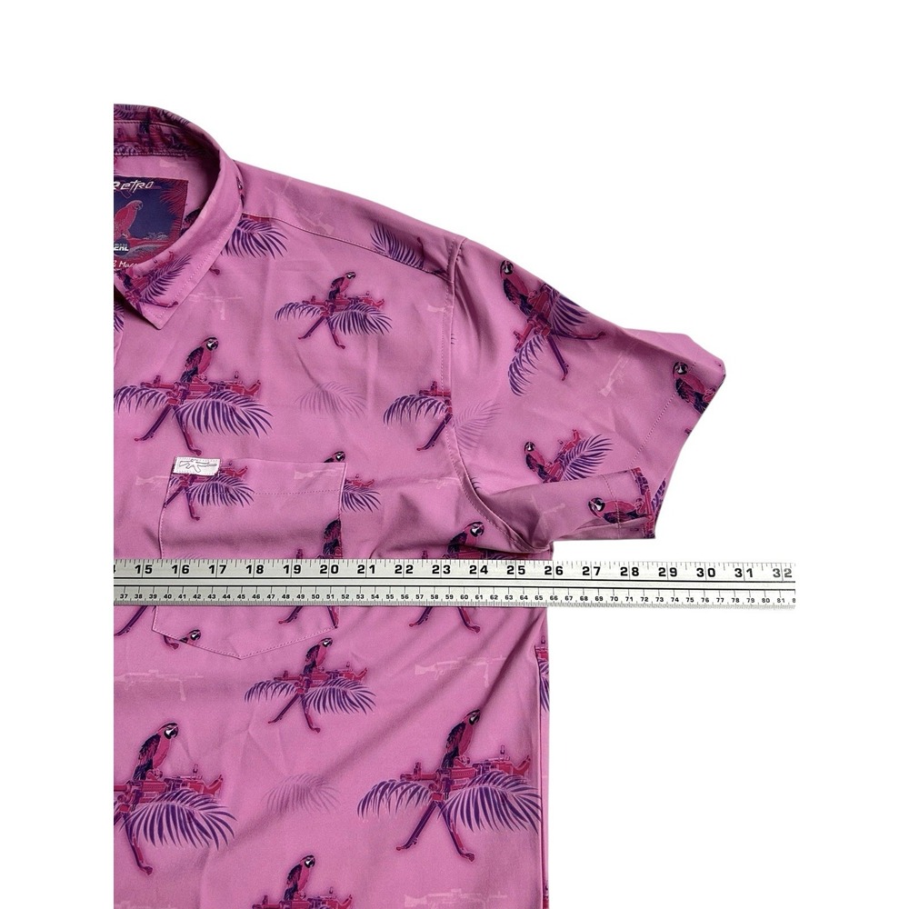 Retro Rifle Shirt Mens Saws Macaws Pink AOP Hawaiian Tropical Button Up Size 2XL - Picture 3 of 13